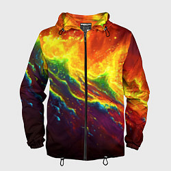 Ветровка с капюшоном мужская Абстрактные волны с огнем, цвет: 3D-черный
