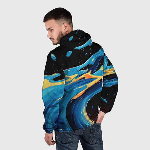 Мужская ветровка Синяя волна из красок / 3D-Черный – фото 4