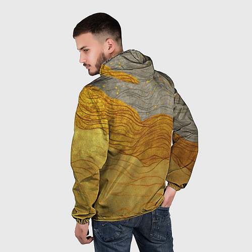 Мужская ветровка Золотые волны на сером текстура / 3D-Черный – фото 4