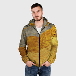 Ветровка с капюшоном мужская Золотые волны на сером текстура, цвет: 3D-черный — фото 2