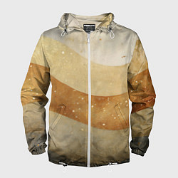 Ветровка с капюшоном мужская Бежево-золотые полосы с блестками, цвет: 3D-белый