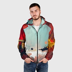 Ветровка с капюшоном мужская Сюрреалистичная абстракция, цвет: 3D-черный — фото 2