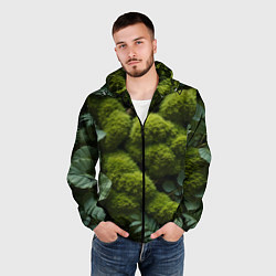 Ветровка с капюшоном мужская Зеленый мох и листья, цвет: 3D-черный — фото 2