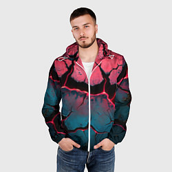 Ветровка с капюшоном мужская Объемные разломы текстура, цвет: 3D-белый — фото 2