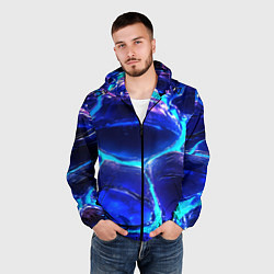 Ветровка с капюшоном мужская Объемные плиты в неоновом свечение, цвет: 3D-черный — фото 2