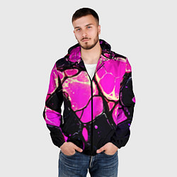 Ветровка с капюшоном мужская Розовые пятна в текстуре, цвет: 3D-черный — фото 2