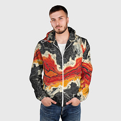 Ветровка с капюшоном мужская Красно-черная потертая текстура, цвет: 3D-белый — фото 2