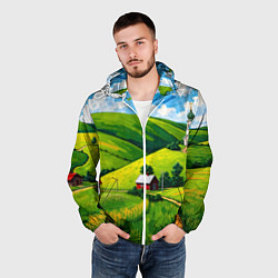 Ветровка с капюшоном мужская Русская деревенька, цвет: 3D-белый — фото 2