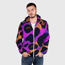 Ветровка с капюшоном мужская Неоновый леопардовый узор, цвет: 3D-белый — фото 2