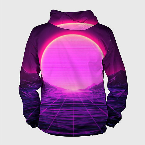 Мужская ветровка Синтвейв ретровейв неоновый узор и солнце / 3D-Белый – фото 2