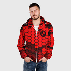 Ветровка с капюшоном мужская BMW карбоновая абстракция, цвет: 3D-белый — фото 2