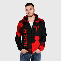 Ветровка с капюшоном мужская Tesla - red gradient вертикально, цвет: 3D-черный — фото 2