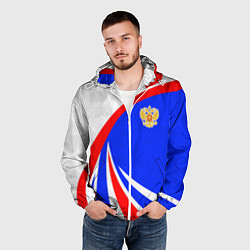 Ветровка с капюшоном мужская Герб России - цвета флага, цвет: 3D-белый — фото 2