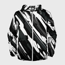 Ветровка с капюшоном мужская Разводы белым на черном, цвет: 3D-белый
