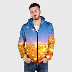 Ветровка с капюшоном мужская Золотые шарики на голубом фоне, цвет: 3D-черный — фото 2