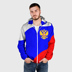 Ветровка с капюшоном мужская Россия волна и герб, цвет: 3D-белый — фото 2