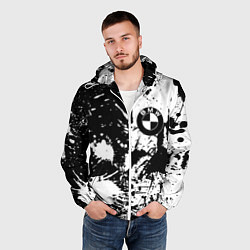Ветровка с капюшоном мужская BMW черно белые краски, цвет: 3D-белый — фото 2