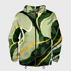 Ветровка с капюшоном мужская Зеленый природный паттерн, цвет: 3D-черный
