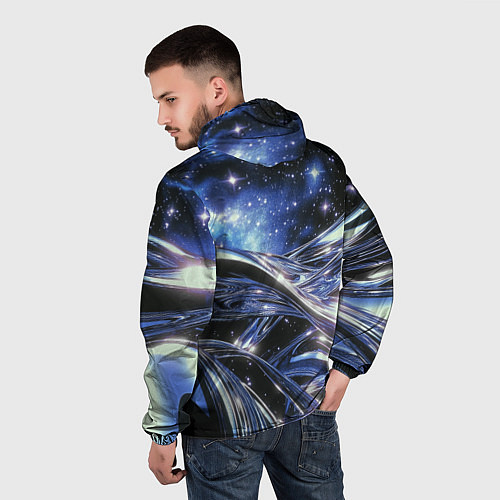 Мужская ветровка Закрученные линии и звезды - космическая абстракци / 3D-Черный – фото 4