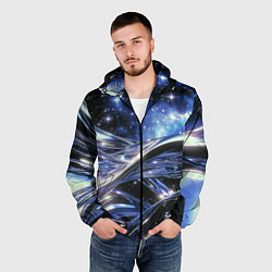 Ветровка с капюшоном мужская Закрученные линии и звезды - космическая абстракци, цвет: 3D-черный — фото 2