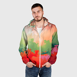 Ветровка с капюшоном мужская Красные и зеленые облака, цвет: 3D-белый — фото 2