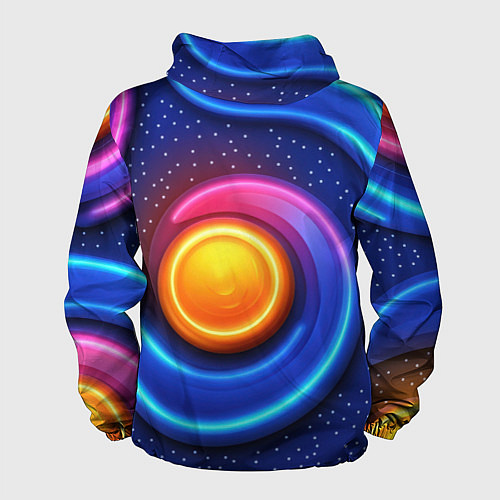 Мужская ветровка Оранжевый круг и голубые линии текстура / 3D-Белый – фото 2