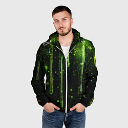 Ветровка с капюшоном мужская Зеленая объемная слизь, цвет: 3D-белый — фото 2