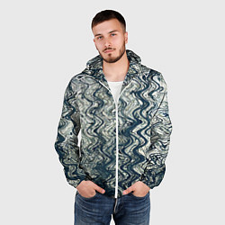 Ветровка с капюшоном мужская Бело-синий искажённые абстрактные линии, цвет: 3D-белый — фото 2
