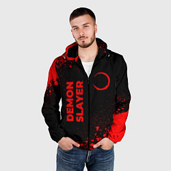 Ветровка с капюшоном мужская Demon Slayer - red gradient вертикально, цвет: 3D-черный — фото 2