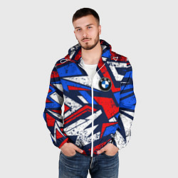 Ветровка с капюшоном мужская BMW - m colors, цвет: 3D-белый — фото 2