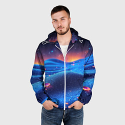 Ветровка с капюшоном мужская Синяя дюна - текстура, цвет: 3D-белый — фото 2