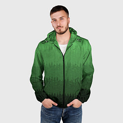 Ветровка с капюшоном мужская Зеленый градиент текстурные полосы, цвет: 3D-черный — фото 2