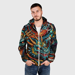 Ветровка с капюшоном мужская Татуировка дракона ирезуми, цвет: 3D-белый — фото 2