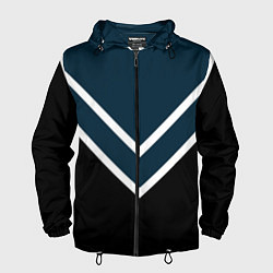 Ветровка с капюшоном мужская Синий с чёрным и белые полосы, цвет: 3D-черный