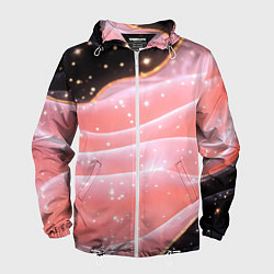 Ветровка с капюшоном мужская Розовая волнистая текстура на черном, цвет: 3D-белый