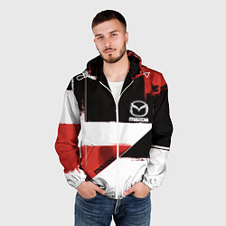 Ветровка с капюшоном мужская Mazda логотип, цвет: 3D-белый — фото 2