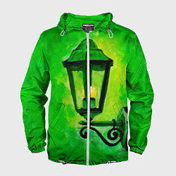 Ветровка с капюшоном мужская Уличный зелёный фонарь, цвет: 3D-белый