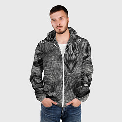 Ветровка с капюшоном мужская Черепа динозавров - эскиз, цвет: 3D-белый — фото 2