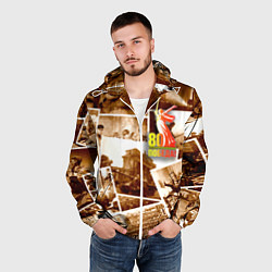 Ветровка с капюшоном мужская Победа 80 лет коллаж, цвет: 3D-белый — фото 2