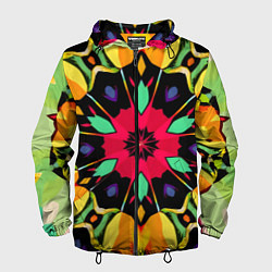 Ветровка с капюшоном мужская Салатовый калейдоскоп, цвет: 3D-черный