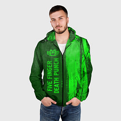 Ветровка с капюшоном мужская Five Finger Death Punch - green gradient по-вертик, цвет: 3D-черный — фото 2