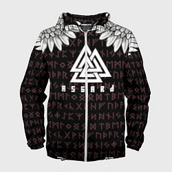 Ветровка с капюшоном мужская Асгард на фоне рун и валькнут, цвет: 3D-белый