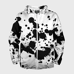 Ветровка с капюшоном мужская Брызги черной краски, цвет: 3D-белый