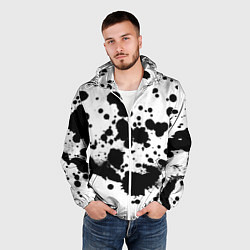 Ветровка с капюшоном мужская Брызги черной краски, цвет: 3D-белый — фото 2