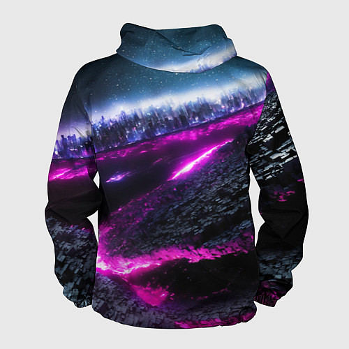 Мужская ветровка Фентази город неон / 3D-Черный – фото 2