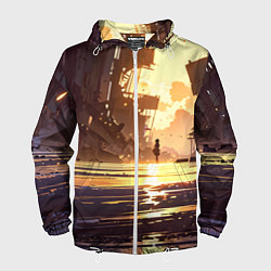 Ветровка с капюшоном мужская Аниме под солнцем, цвет: 3D-белый