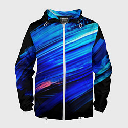 Ветровка с капюшоном мужская Синии кисти краски на черном, цвет: 3D-белый