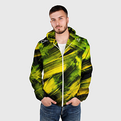 Ветровка с капюшоном мужская Мазки краски цвета лайм, цвет: 3D-белый — фото 2