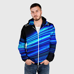 Ветровка с капюшоном мужская Синие неоновые линии краски, цвет: 3D-белый — фото 2