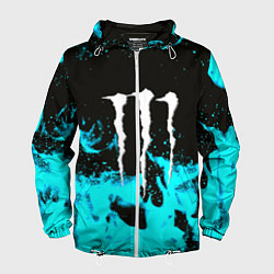 Ветровка с капюшоном мужская Monster energy голубой огонь, цвет: 3D-белый